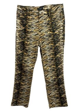 VTG GUESS Tiger-Striped Pants 32 Tan Stretch Mobwife Print Edgy Glam Y2K